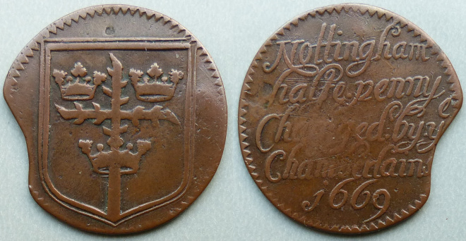 Nottingham, borough issue 1669 halfpenny N3524